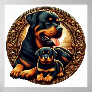 Poster Rottweiler maman et chiot