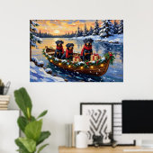 Poster Rottweiler Noël Bateau Fêtes (Bureau à domicile)