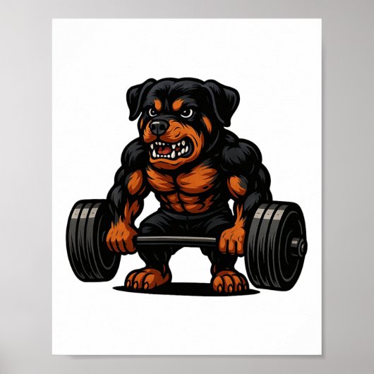 Poster Rottweiler Poids Bodybuilder entraînement Gym D (Devant)