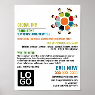 Poster Roue de communication, traducteur et interprète