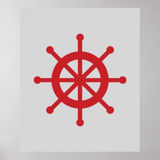 Poster Roue de navire nautique rouge et gris (Devant)