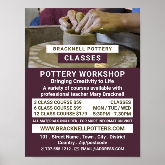 Poster Roue de potter, classes de poterie, Potters Advert (Devant)