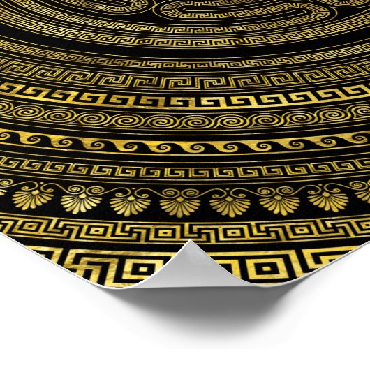 Poster Roue d'Hécate clé grecque Noir et Or (Coin)