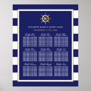 Poster Roue d'or nautique, Marine & Gold Seating Chart