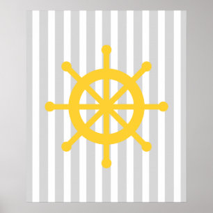 Poster Roue nautique rayée jaune et grise de bateau