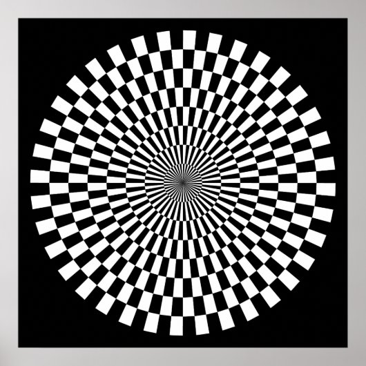 Poster Roue Op Art - Noir et Blanc sur Noir (Devant)