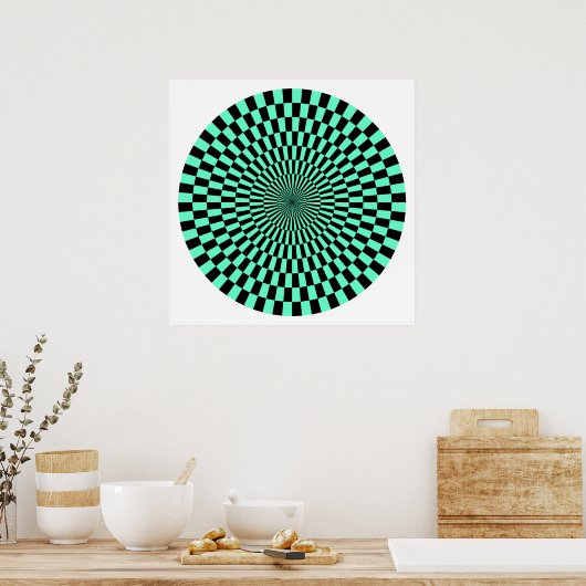 Poster Roue Op Art - Turquoise et Noir (Cuisine)