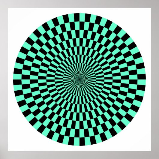 Poster Roue Op Art - Turquoise et Noir (Devant)
