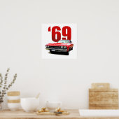 Poster Rouge 1969 Chevelle coupé vue frontale. (Cuisine)