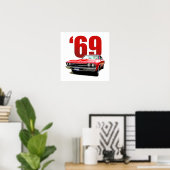 Poster Rouge 1969 Chevelle coupé vue frontale. (Bureau à domicile)