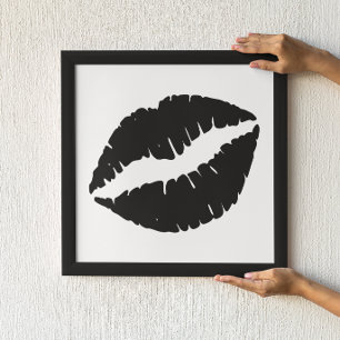Poster Rouge à lèvres noir et blanc Kiss