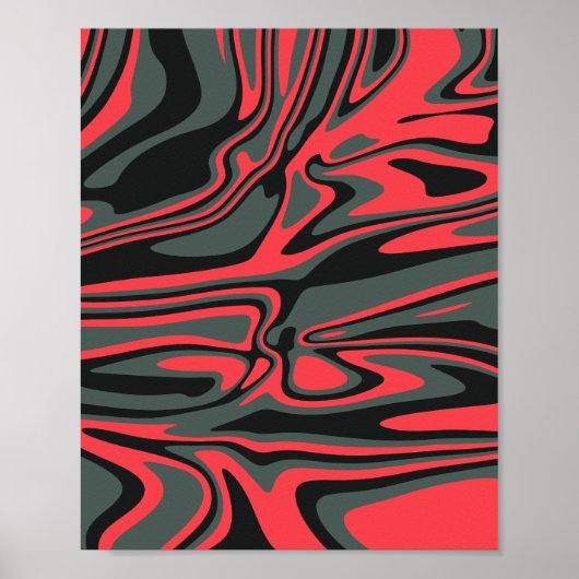 Poster Rouge Abstrait, noir et vert foncé (Devant)