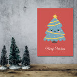 Poster rouge avec arbre de Noël Kawaii<br><div class="desc">Une affiche rouge pour la décoration de Noël ou pour faire un cadeau à votre famille. Il est livré avec un arbre de Noël Kawaii et le texte modifiable Joyeux Noël.</div>