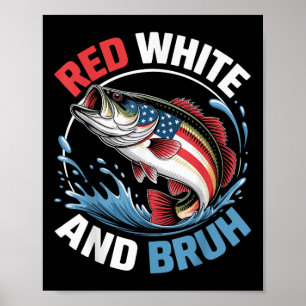 Poster Rouge Blanc &amp; Bruh Drôle de pêche 4 juillet Pa