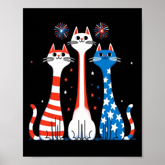 Poster Rouge Blanc Bleu Chats Usa Drapeau Feu 4 juillet (Devant)