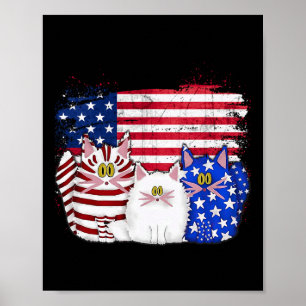 Poster Rouge Blanc Bleu Chats Usa Drapeau Feu 4 juillet