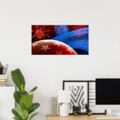Poster Rouge Blanc Bleu Étoiles et feux d'artifice (Bureau à domicile)
