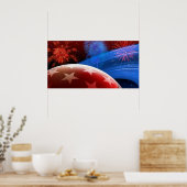 Poster Rouge Blanc Bleu Étoiles et feux d'artifice (Cuisine)