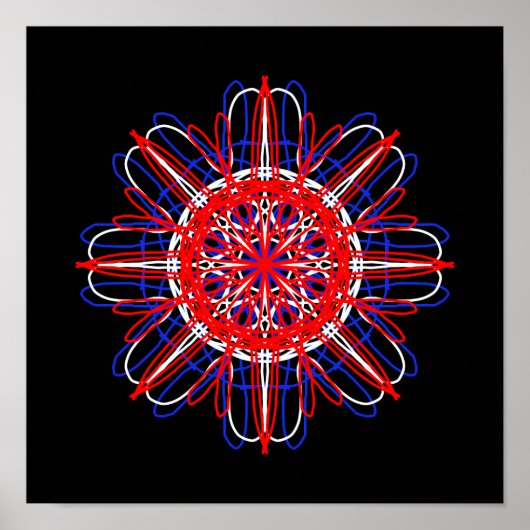 Poster Rouge Blanc Bleu Noir Art Abstrait Kaleidoscope (Devant)