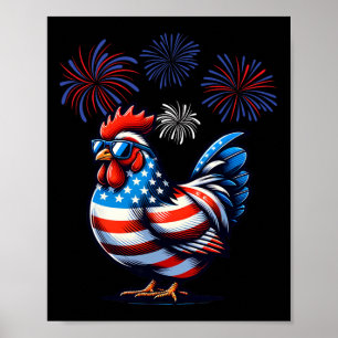 Poster Rouge Blanc Bleu Poulet ferme Animal Patriotique 4