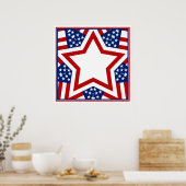 Poster Rouge blanc & bleu Star Design pour ajouter du tex (Cuisine)