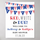 Poster Rouge, Blanc & Due ! Accueil 4 juillet Baby shower (Devant)