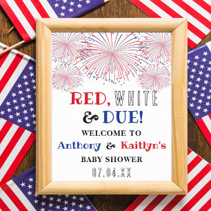 Poster Rouge, Blanc & Due ! Accueil 4 juillet Baby shower