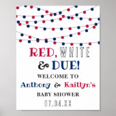 Poster Rouge, Blanc & Due ! Accueil 4 juillet Baby shower (Devant)