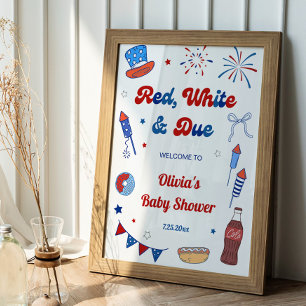 Poster Rouge Blanc et Bébé à Venir Cadeaux de Naissance