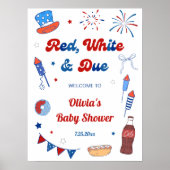 Poster Rouge Blanc et Bébé à Venir Cadeaux de Naissance (Devant)