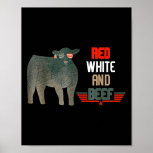 Poster Rouge Blanc Et Boeuf Vintage Usa Drapeau 4 juillet