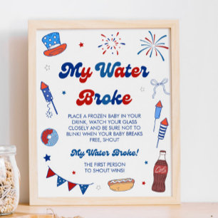 Poster Rouge Blanc et Impayé Baby Shower Mon Eau a Cassé