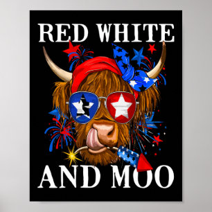 Poster Rouge Blanc Et Moo Patriotique Vache Usa Drapeau D