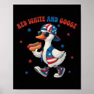 Poster Rouge Blanc Et Oie Drôle 4 Juillet Patriotique Éta