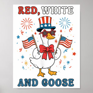 Poster Rouge Blanc Et Oie Groovy Silly Oie Drapeau Usa Fi