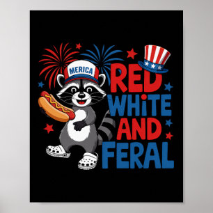Poster Rouge Blanc Et Raton Laveur Sauvage Mignon Merica