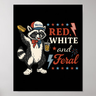 Poster Rouge Blanc Et Sauvage Raton Laveur Drôle 4 Juille