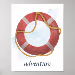 Poster Rouge Blanc Lifebuoy Life Préserver Océan Nautique