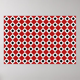 Poster Rouge, Blanc, Motif Diamant Noir