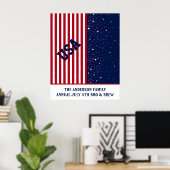 Poster Rouge Bleu 4 juillet Fête de l'Indépendance (Bureau à domicile)