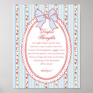 Poster Rouge & Bleu Vintage Fantaisie Pensées Florales po
