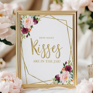 Poster Rouge Bourguignon Floral Combien de Baisers Enseig