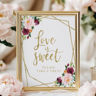 Poster Rouge Bourguignon Floral L'Amour Est Doux Enseign
