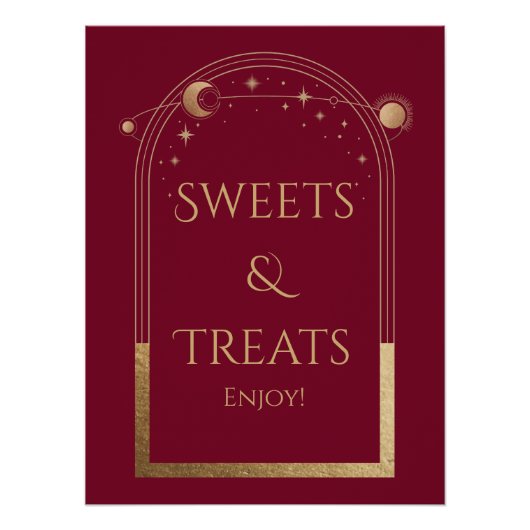 Poster Rouge céleste Or Anniversaire Douceurs & Traitemen (Devant)