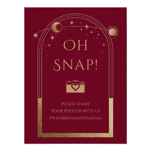 Poster Rouge céleste Or Soleil Lune Étoiles Oh Snap (Devant)