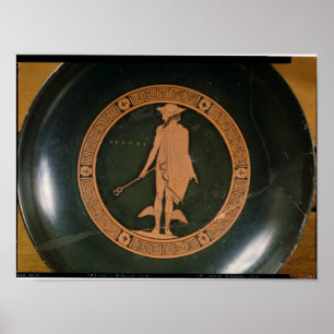 Poster Rouge-chiffre grec tasse, dépeignant le dieu
