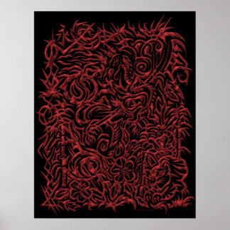 Poster rouge Chrome Oriental Tribal Tattoo