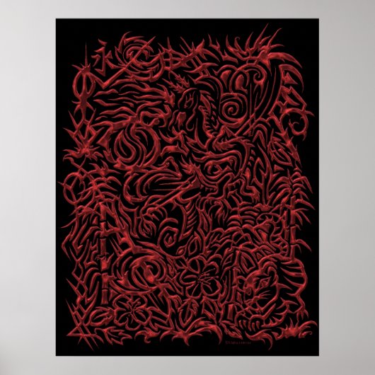 Poster rouge Chrome Oriental Tribal Tattoo (Devant)