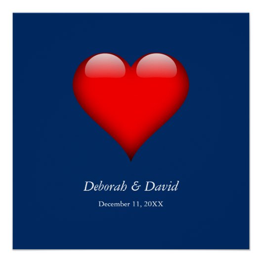 Poster Rouge Coeur bleu Moderne minimaliste Mariage (Devant)