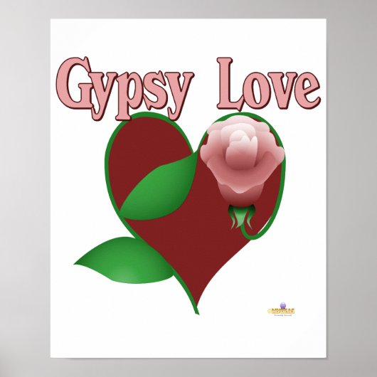 Poster Rouge Coeur Rose rose Gitan amour (Devant)